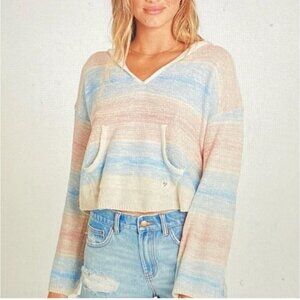 Billabong Womens Baja Hooded Sweater M Multicolor Striped Lightweight Knit